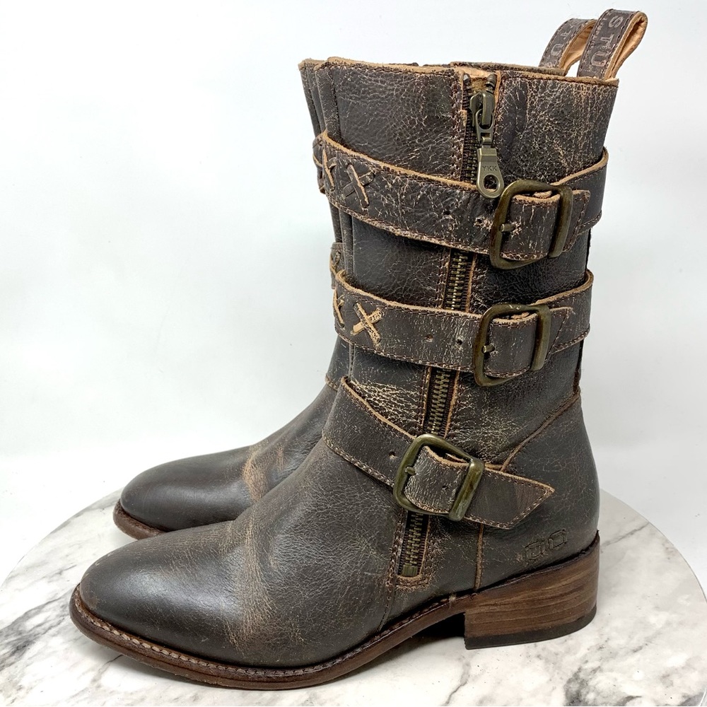Bed Stu Blanchett Braid Buckle Strap Mid Calf Leather Boots 7 Bohemian Moto Boho - Picture 3 of 16